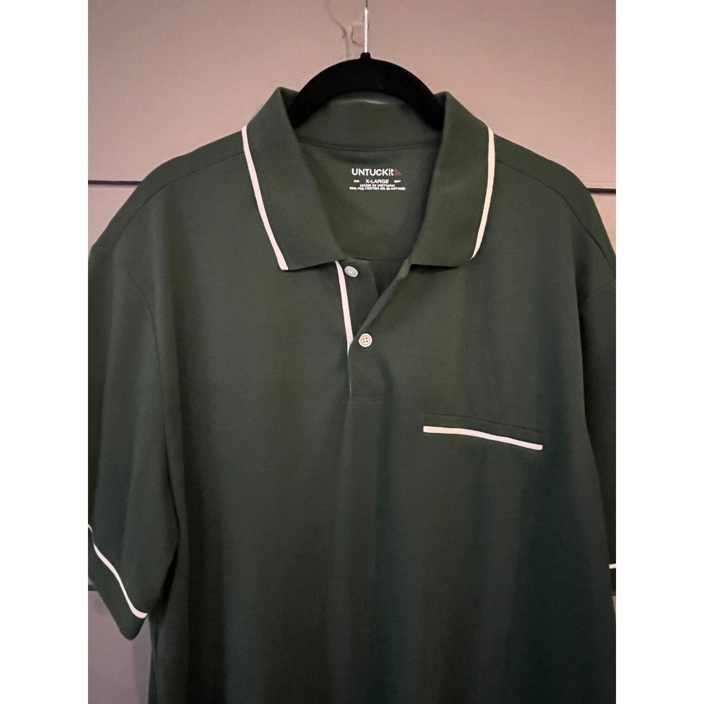 UNTUCKit Caesar‎ Polo Shirt Mens XL Green White Piping Performance Pocket